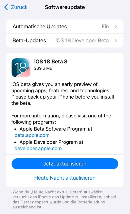 松桃苹果手机维修分享苹果 iOS / iPadOS 18 开发者预览版 Beta 8 发布 